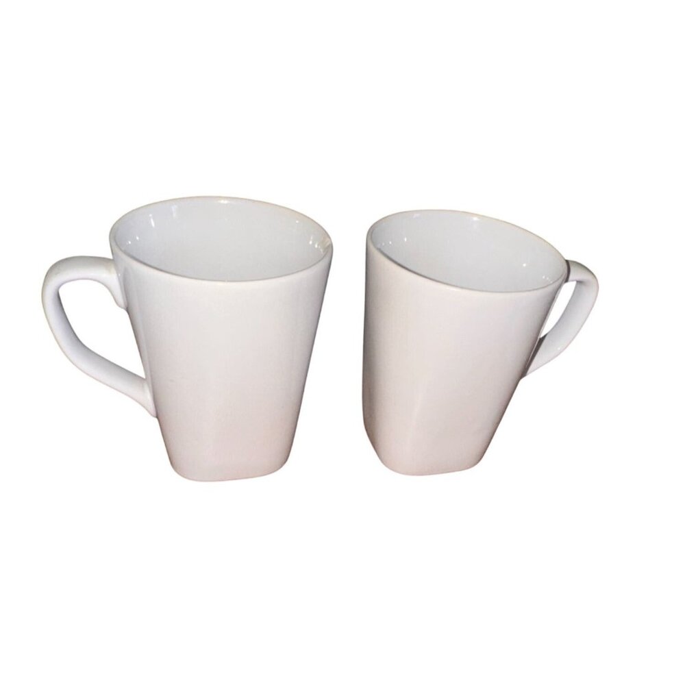 Set Of 2 White Threshold Ceramic Coffee Mugs 12 Oz Each